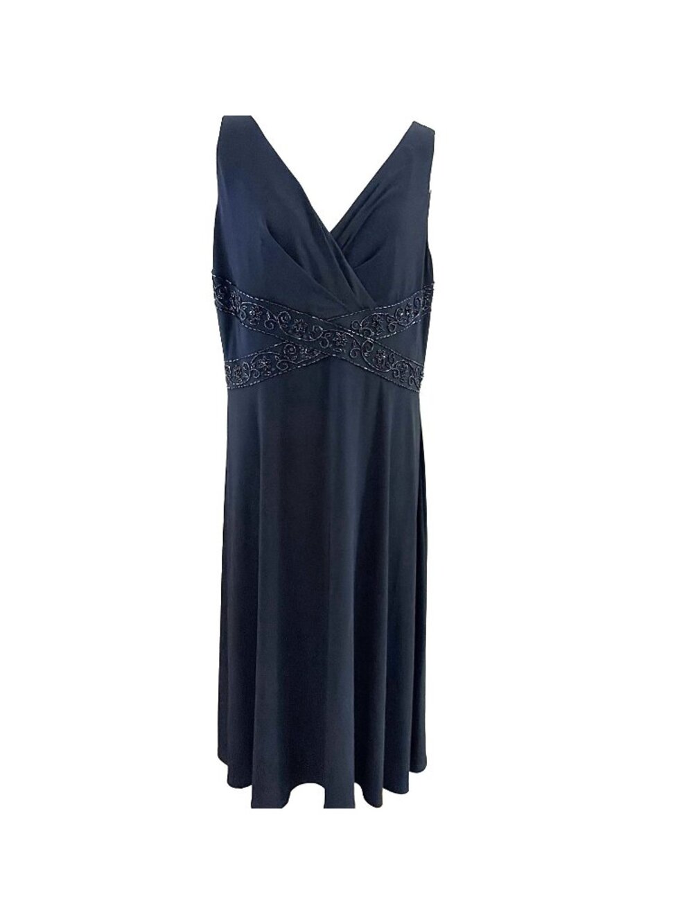 Dressbarn Midi Babydoll Dress Size 16 Black Fit & Flare Stretch Cocktail Sequins